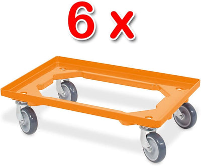 6x Logistikroller/Transportroller für Kisten 600x400 mm, Tragkraft 250 kg, orange