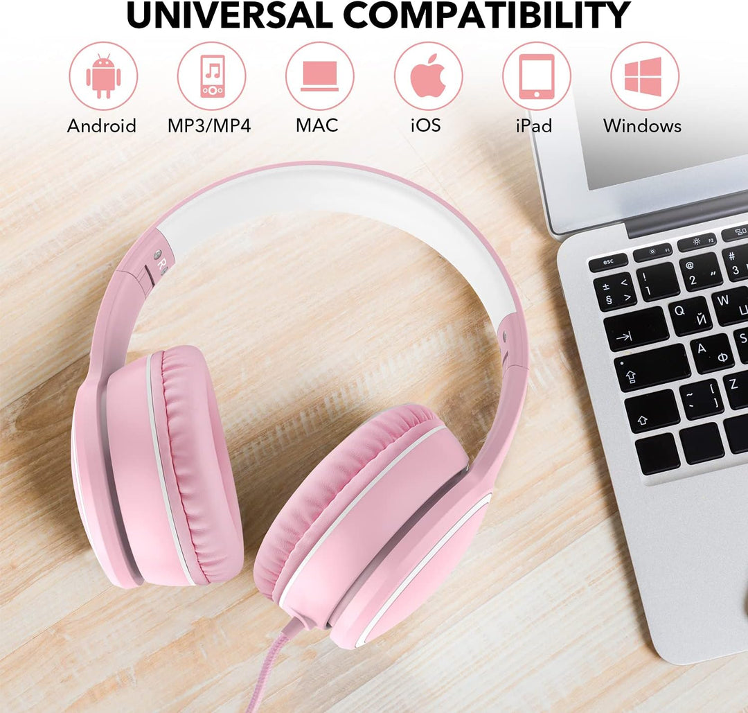 RORSOU R10 Over-Ear Kopfhörer mit Mikrofon, Leichtgewichtige klappbare Stereo-Bass-Headset mit 1,5 m