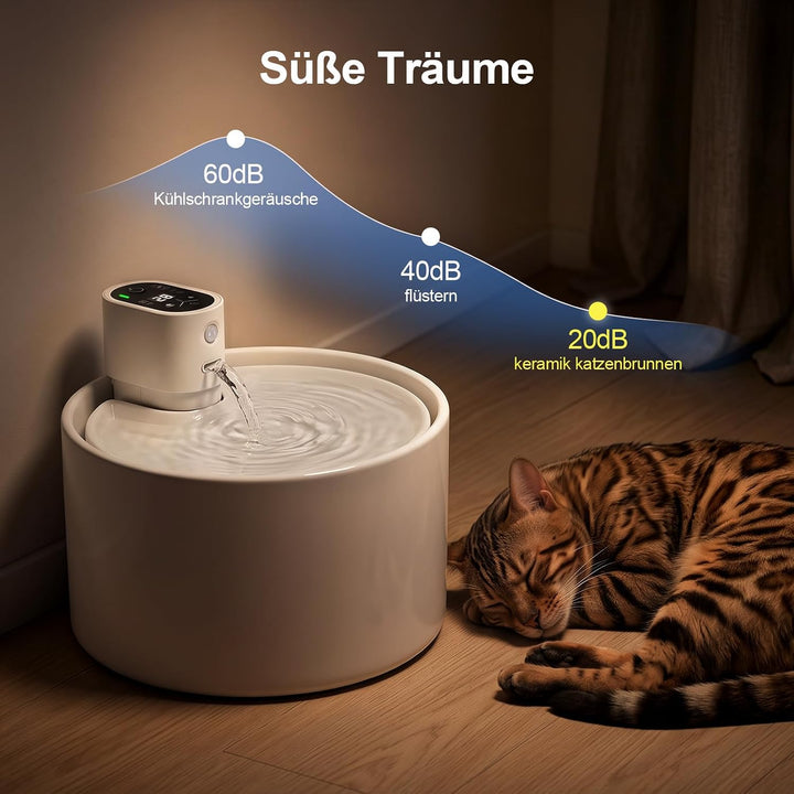 Katzenbrunnen Keramik kabellos 2,3L, Trinkbrunnen für Katzen für Indoor katzenbrunnen kabellos, katz