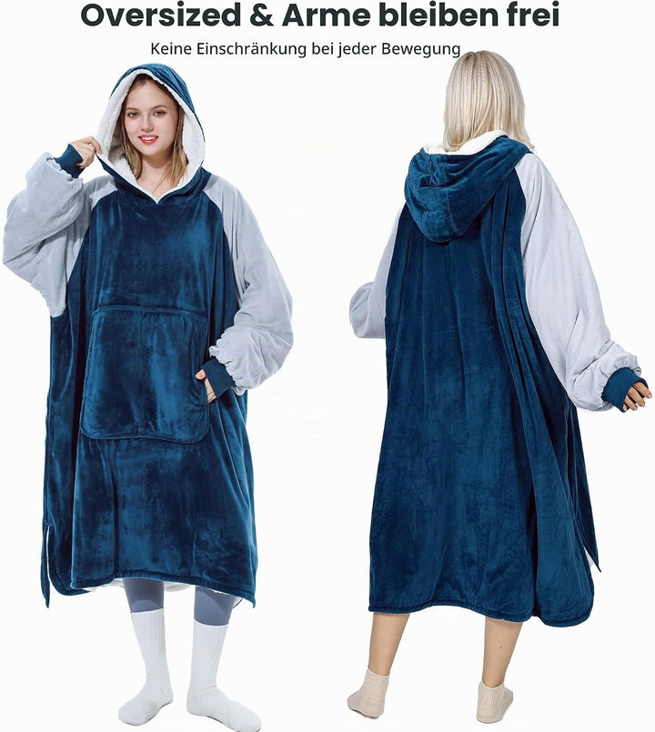 Winthome Hoodie Decke Doppelte Wärme, Kuschelpullover Damen Warm Weich,Hoodie mit Tasche und Kapuze,