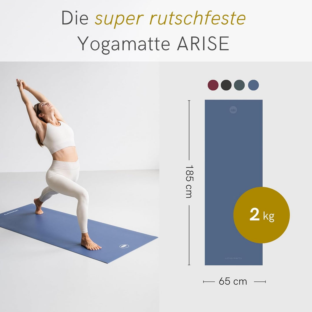 LOTUSCRAFTS Arise Yogamatte rutschfest, Made In Spain, Yoga Matte aus Naturkautschuk, 185 x 65 x 0,4