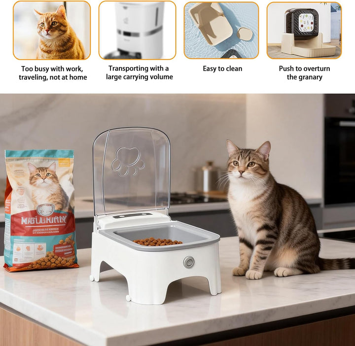 Futterautomat Katze, 23×17×11.5cm Futterautomat Katze Frienhund, Automatischer Futterspender, Katzen