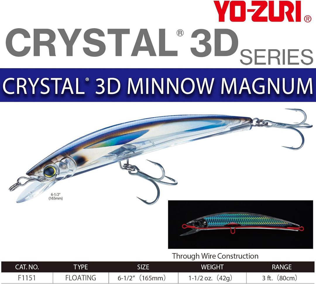Yo-Zuri Kristall 3D Minnow Magnum Lure, Red Head, 6-1/2-Inch