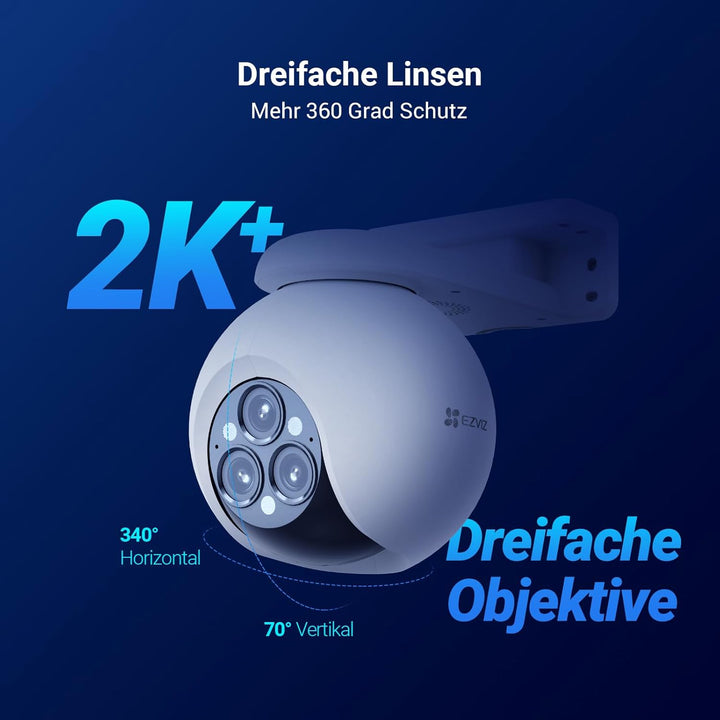 EZVIZ Wi-Fi 360° PTZ Überwachungskamera Aussen mit 3 * 4MP Objektiven, 12 Hybrid-Zoom, Auto-Zoom-Tra