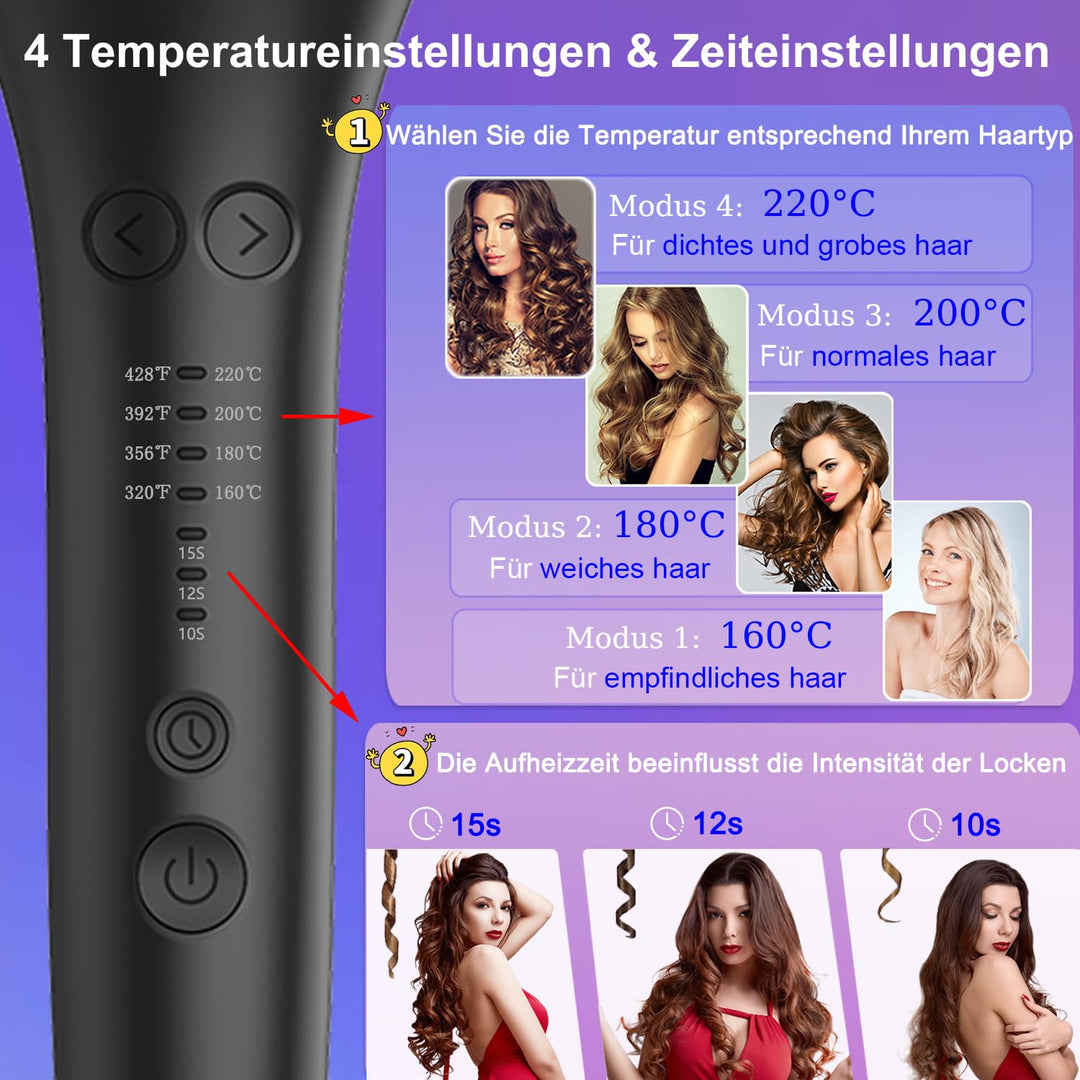 BUJIYI Lockenstab Automatisch,Lockenstab Grosse Locken,Automatischer Lockenstab mit 4 Einstellbare T