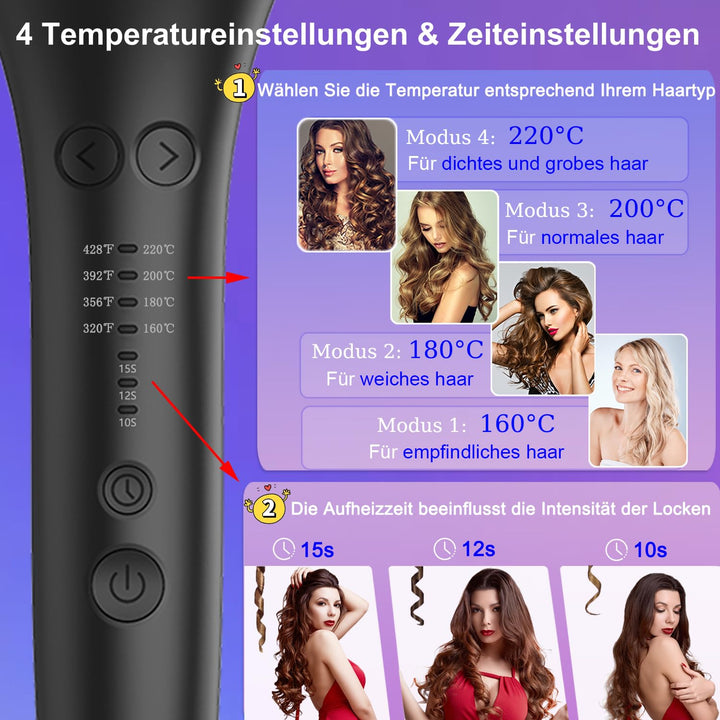 BUJIYI Lockenstab Automatisch,Lockenstab Grosse Locken,Automatischer Lockenstab mit 4 Einstellbare T