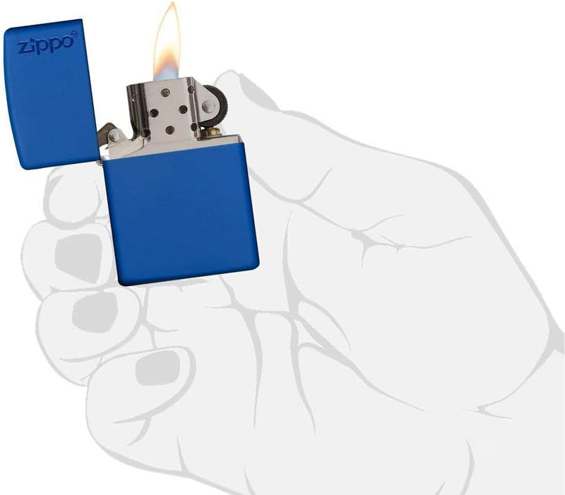 Zippo Feuerzeug 60001621 Brushed Chrome Emblem Attached Benzinfeuerzeug, Messing, royal Blue Matte,