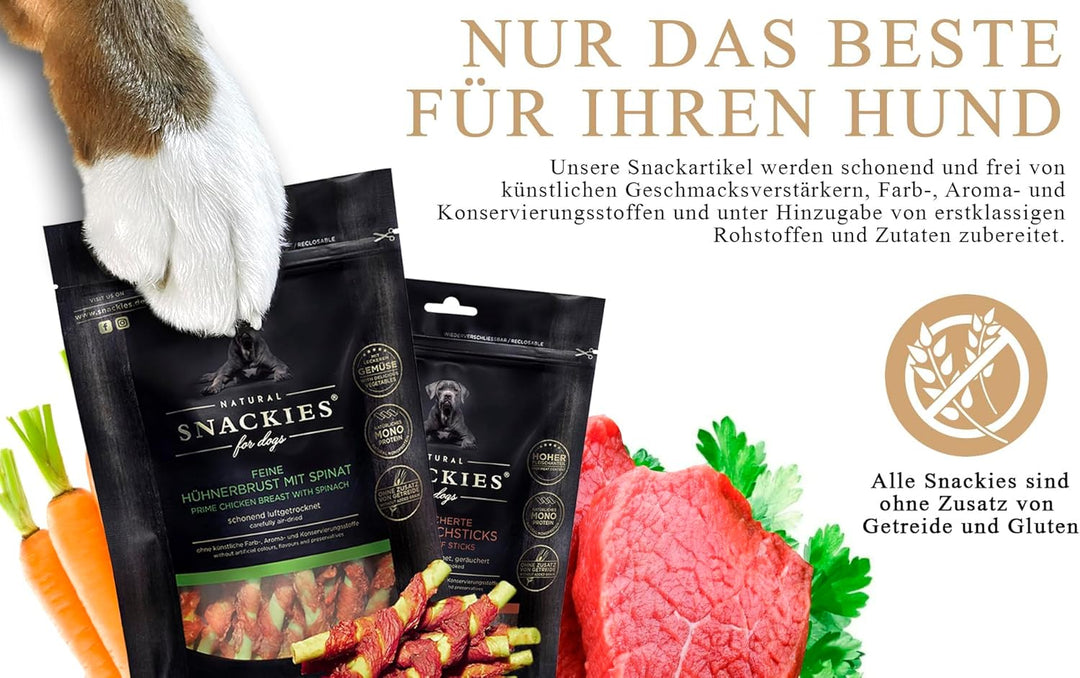 SNACKIES 16er-Pack (à 170g) Premium Snacks für Hunde, Herzhafte Wasserbüffelwürfel ohne Zusatz von G