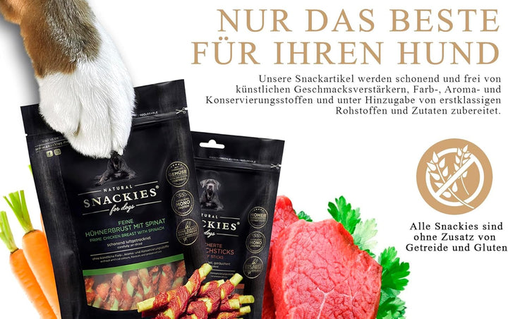 SNACKIES 16er-Pack (à 170g) Premium Snacks für Hunde, Herzhafte Wasserbüffelwürfel ohne Zusatz von G