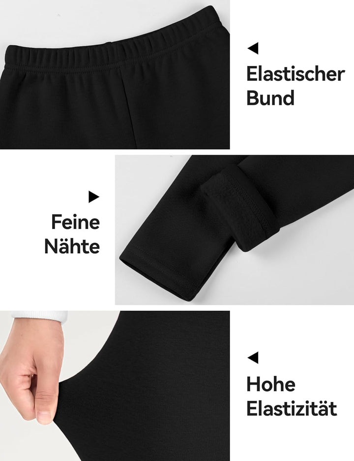 KEREDA Mädchen Leggings Thermo Gefüttert Warme Winter Dicke 2er-Pack 122-128 Schwarz/Schwarz, 122-12