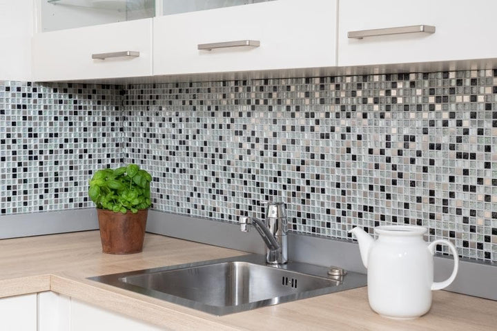 Glasmosaik Quadrat Crystal/Stahl mix silber/schwarz Transluzent Transparent 3D, Mosaikstein Format: