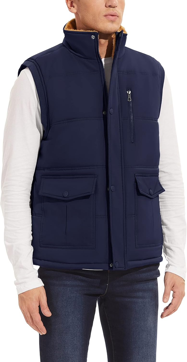 MAGCOMSEN Winterweste Herren Gefüttert Outdoor Weste Warme Fleeceweste Freizeit Ärmellos Jacke Therm