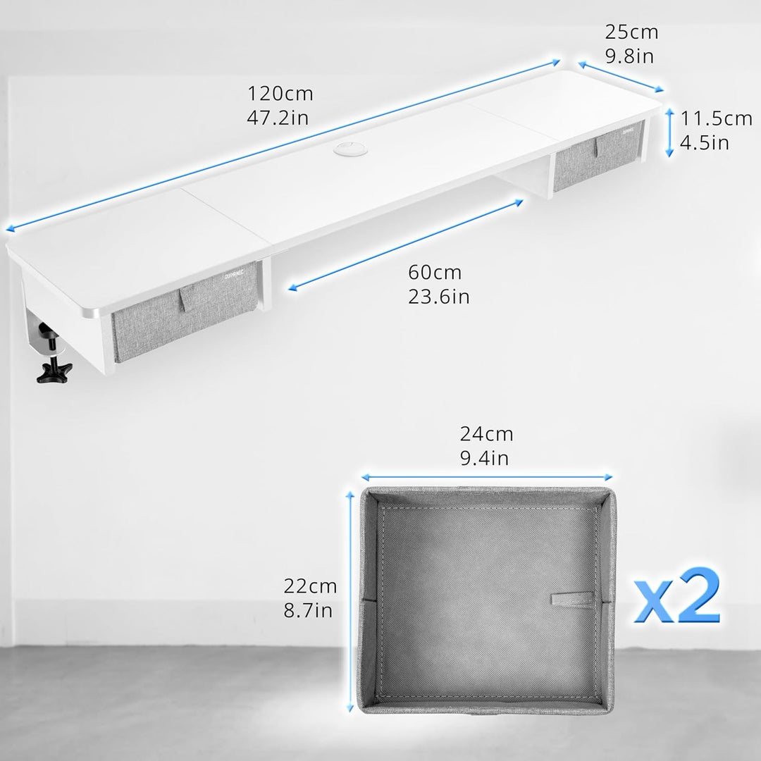 Duronic DD2 WE Schreibtischaufsatz für 2 Monitore | 120 x 25 x 11,5 cm | Monitorerhöhung mit Tischkl