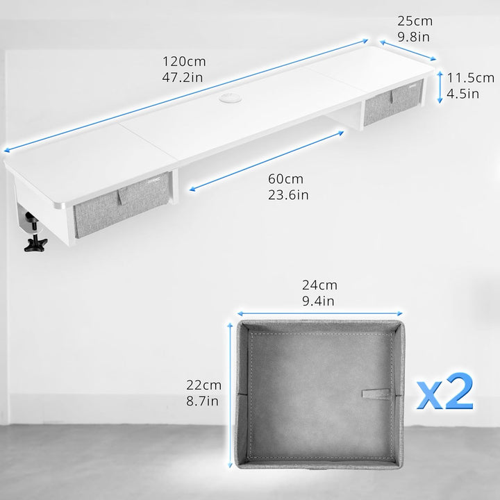 Duronic DD2 WE Schreibtischaufsatz für 2 Monitore | 120 x 25 x 11,5 cm | Monitorerhöhung mit Tischkl