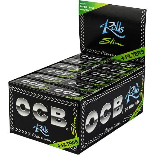OCB Premium Rolls slim plus Tips - 24 Rolls + Tips in der Box, schwarz