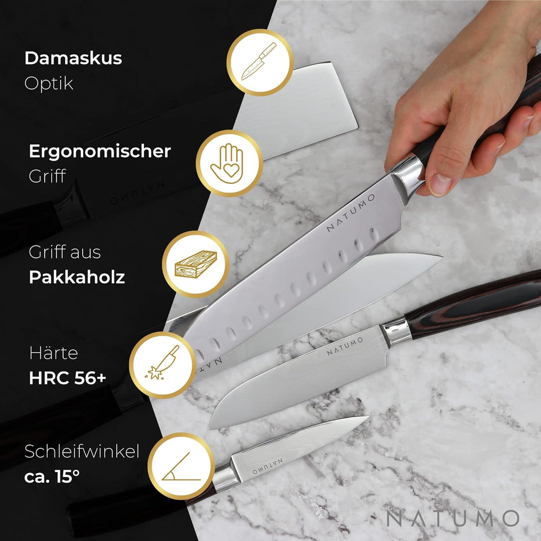 NATUMO Küchenmesser Set 5-teilig. scharfes Messerset Profi aus Allzweckmesser, Fleischmesser, Gemüse