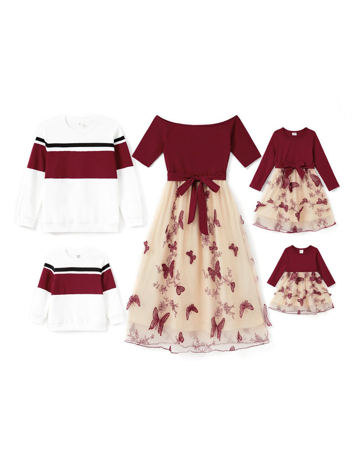 PATPAT Familien Outfit Set Langarm - Partnerlook Mutter Tochter Kleid Langarm T-Shirt & Mutter Kind
