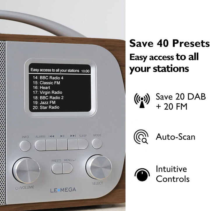LEMEGA DR5 Tragbares DAB/DAB+ Digitalradio,Radio Holz mit Bluetooth 5.3,UKW-Radio für die Küche oder