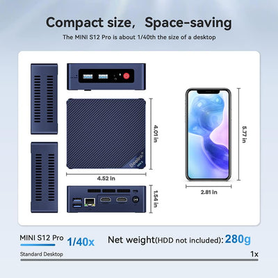 Beelink S12 Pro Mini PC 12th Gen Intel Alder Lake-N100 Processor (up to 3.40GHz),16G DDR4+500G PCIe