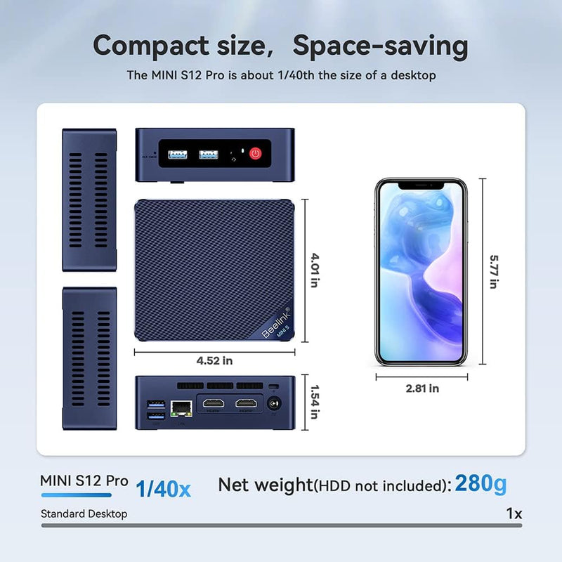Beelink S12 Pro Mini PC 12th Gen Intel Alder Lake-N100 Processor (up to 3.40GHz),16G DDR4+500G PCIe