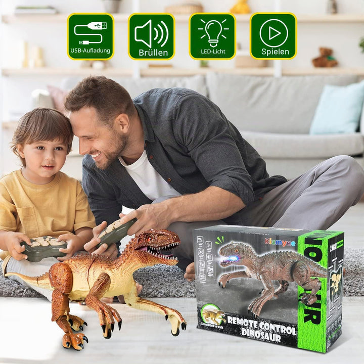 Kizmyee Dinosaurier Spielzeug, Dino Ferngesteuertes Velociraptor für Kinder, Realistische Gehbewegun