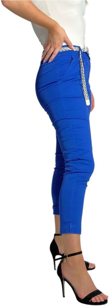 Mississhop Damen Baumwolle Klassische Chino Hose mit Gürtel S Royalblau, S Royalblau