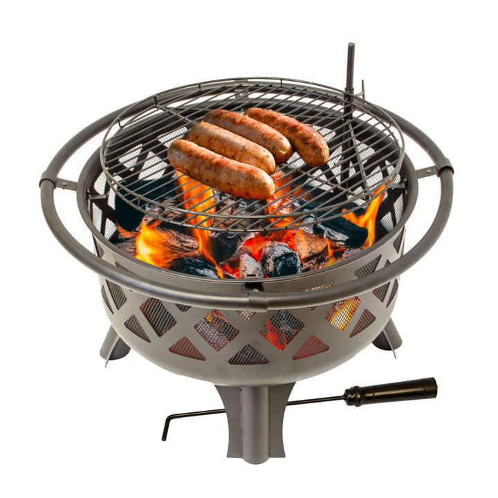 Lemodo Feuerschale mit Grillrost, Feuerkorb für den Garten, Firebowl Ø 75x60 cm, Grillrost schwenkba