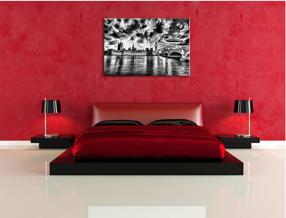 Pixxprint Big Ben am Abend als Leinwandbild/Grösse: 100x70 / Wandbild/Kunstdruck/fertig bespannt, 10