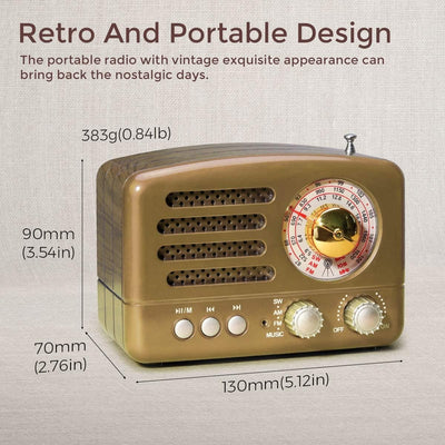 PRUNUS J-160 AM/FM/SW Retro Radio mit Bluetooth, Nostalgie Radio Klein mit 1800mAh Wiederaufladbare