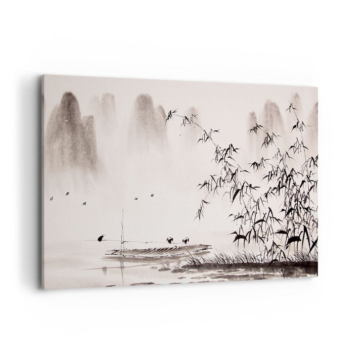 ARTTOR Bilder auf Leinwand 100x70cm Leinwandbild Bambus schwarz China Gross Wanddeko Bild Schlafzimm