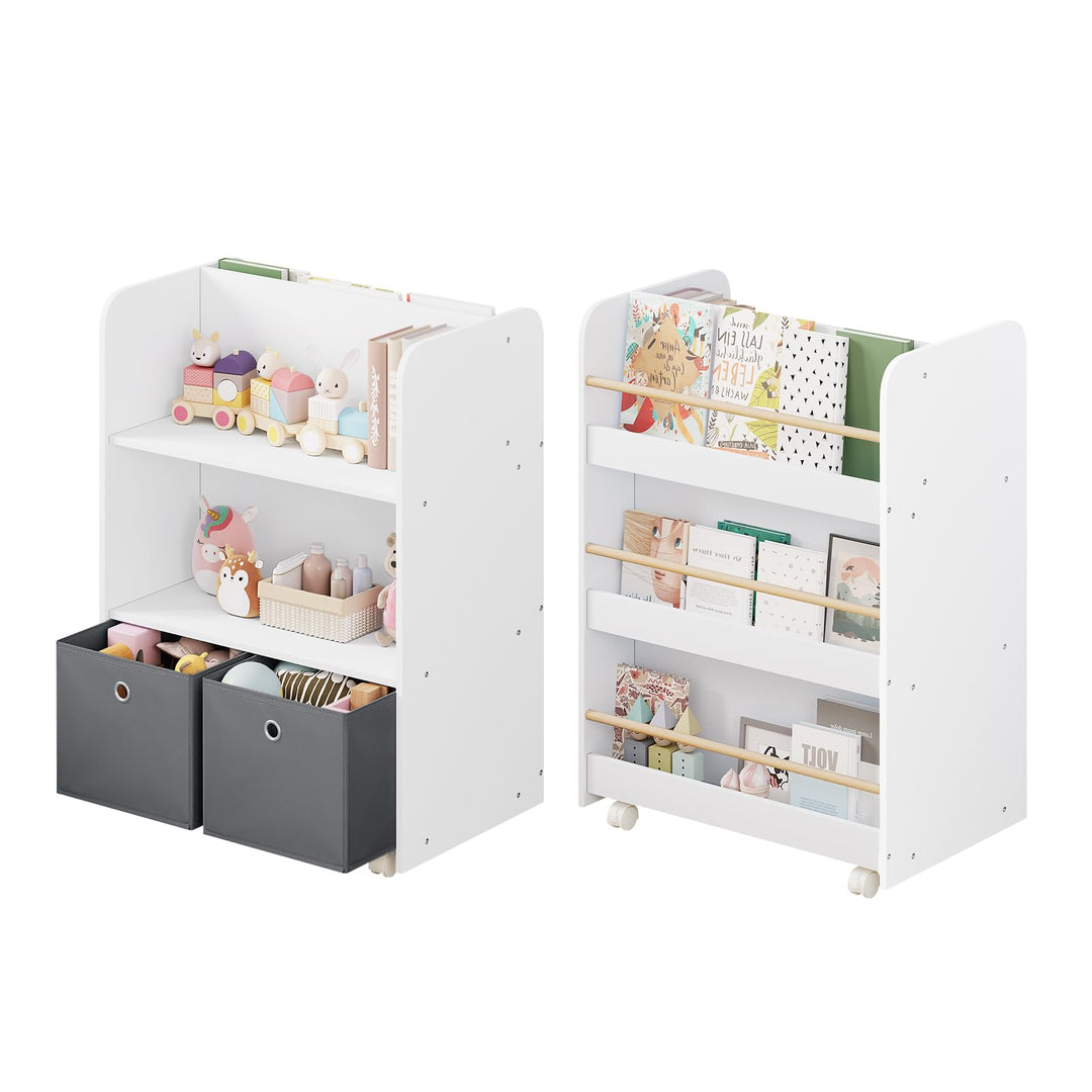 WOLTU Kinderregal beweglich, 2 in 1 Bücherregal Spielzeugregal, Kinder Regal mit Boxen, zweiseitiger