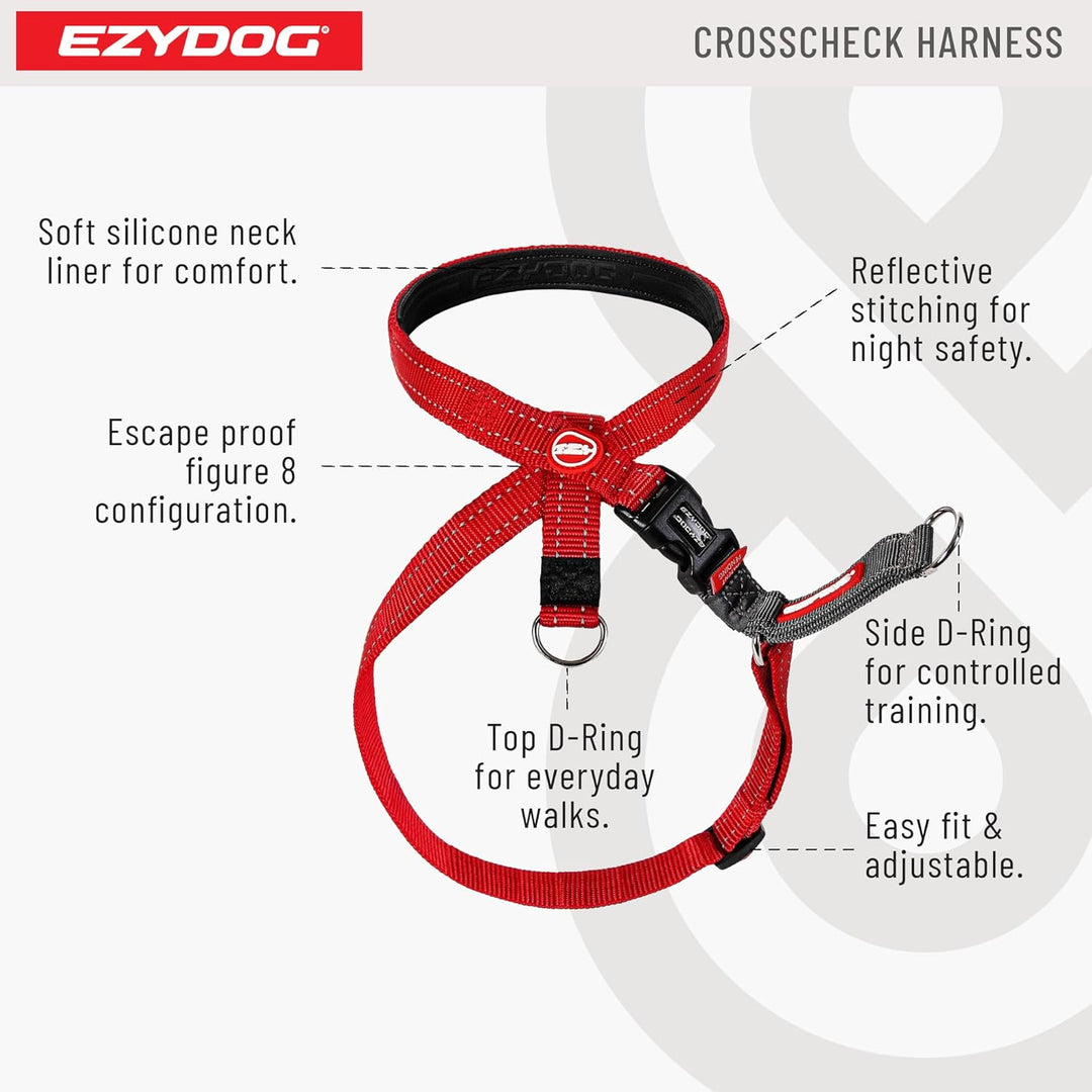 EzyDog Anti Zieh Geschirr Hund - Crosscheck Hundegeschirr für Kleine, Mittelgrosse und Grosse Hunde,