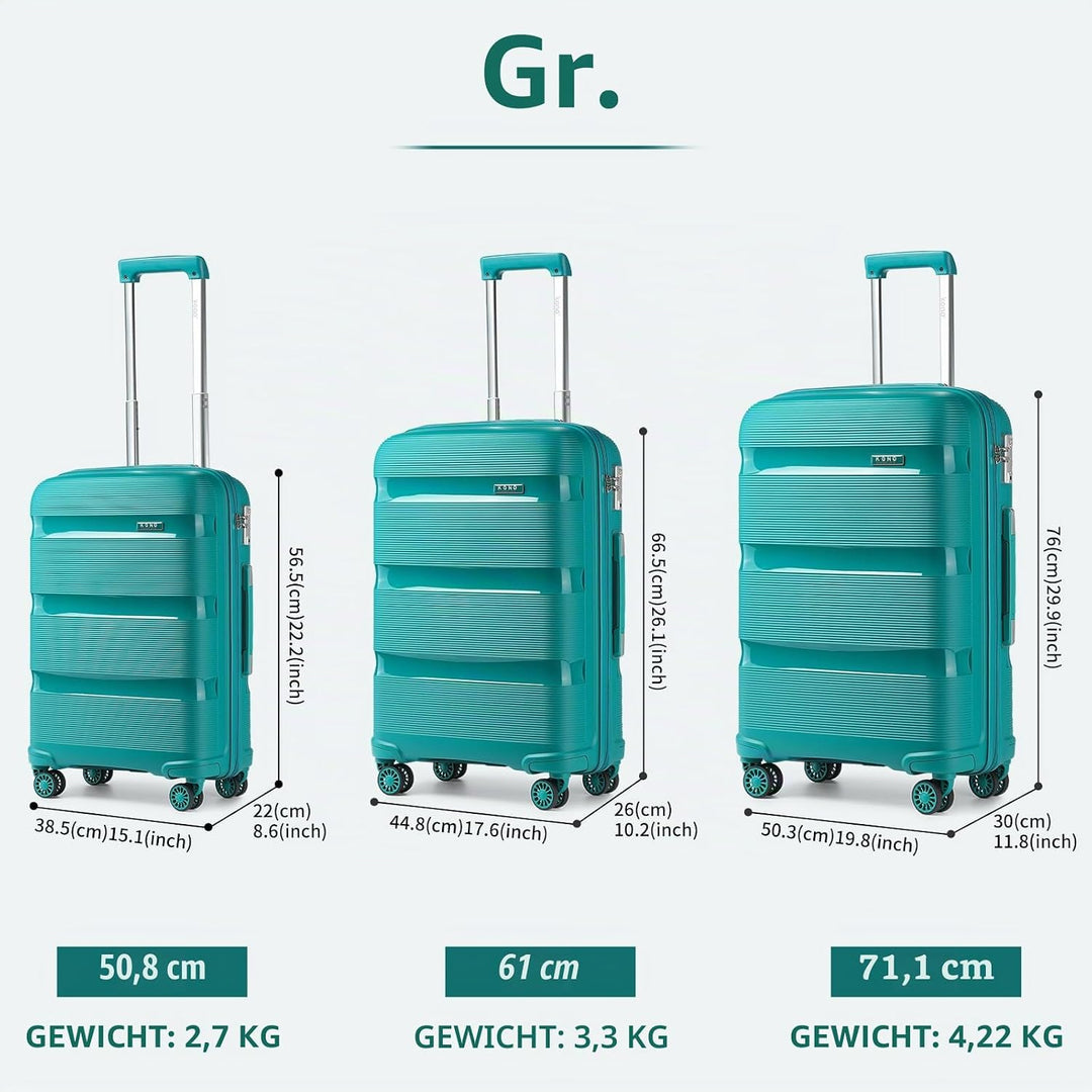 KONO Gepäck-Sets… 3er Koffer Set Türkis Grün, 3er Koffer Set Türkis Grün