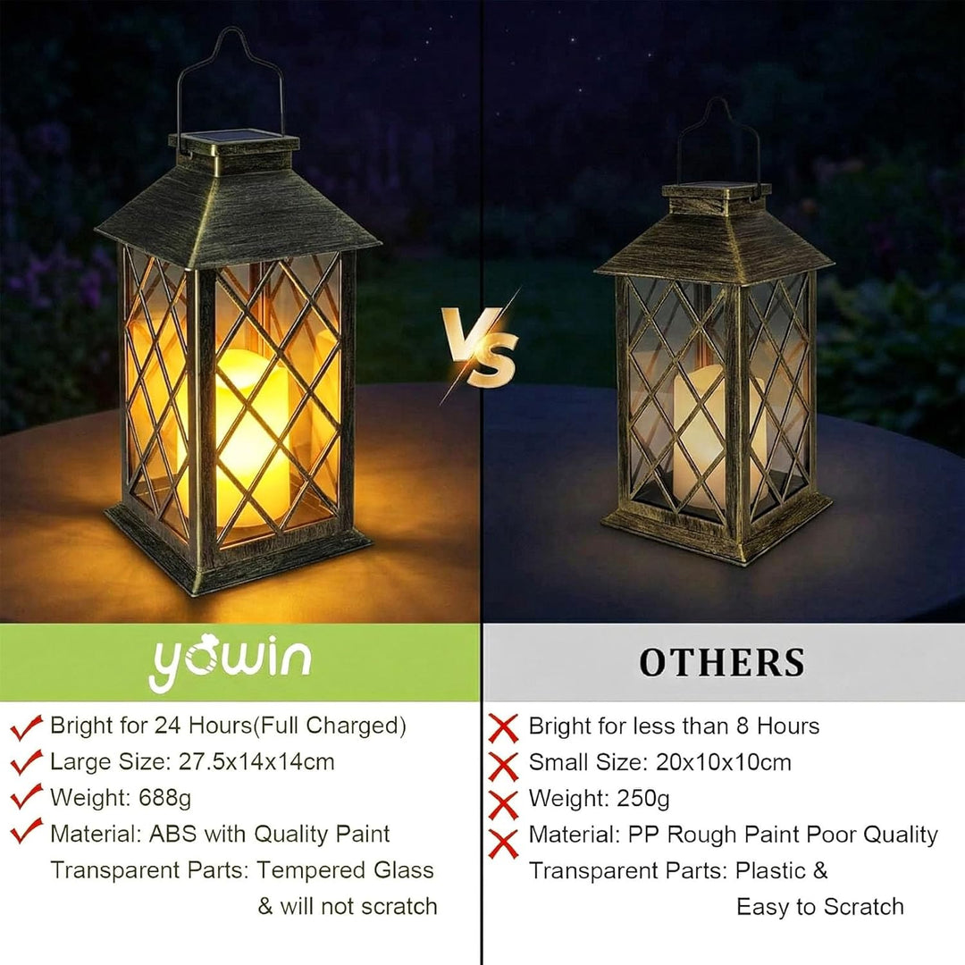 Yowin Solarlaterne für Aussen 35cm Grosse Solarlampen Garten mit Flammeneffekte Kerze, Gewalztes Gla