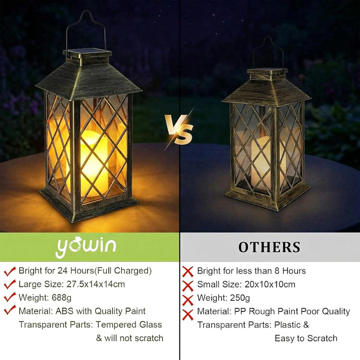 Yowin Solarlaterne für Aussen 35cm Grosse Solarlampen Garten mit Flammeneffekte Kerze, Gewalztes Gla