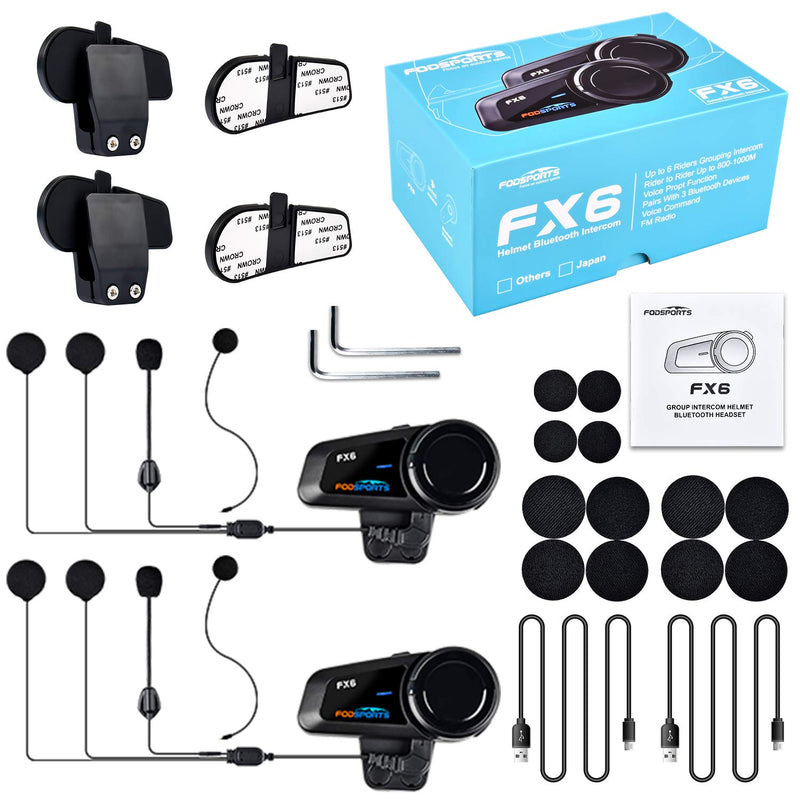 FODSPORTS FX6 Motorrad Bluetooth Headset(2 Pack) 2 x FX6 Motorrad-Gegensprechanlage, 2 x FX6 Motorra