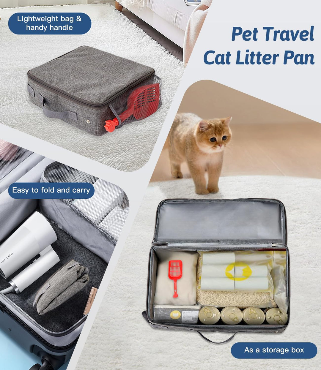 Tragbare, Zusammenklappbare Katzentoilette mit Deckel, wasserdichte Katzenklo mit Sieb Und Reissvers