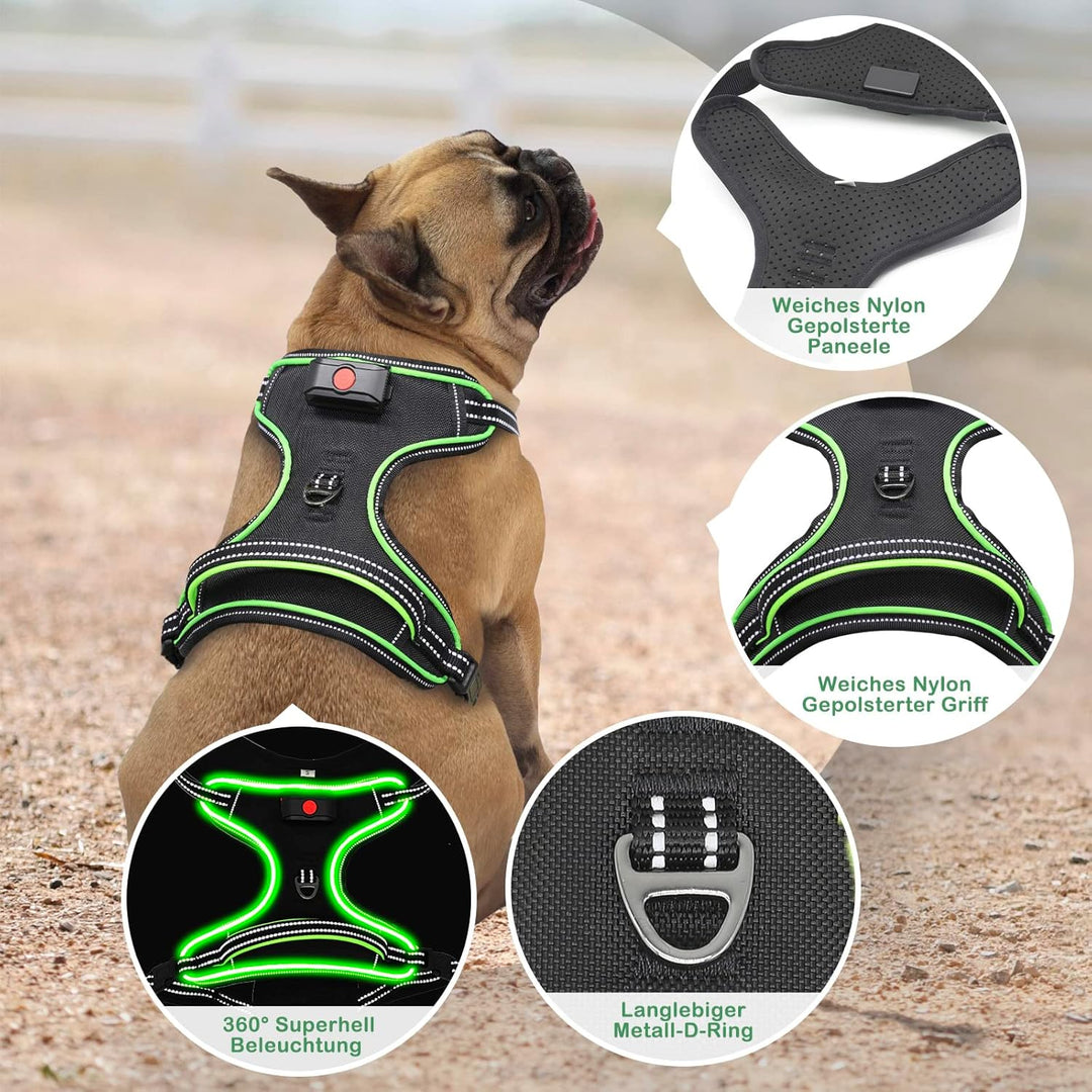 Hundegeschirr Leuchtend Wiederaufladbares Leuchtgeschirr für Hunde Led Beleuchtetes Hundegeschirr fü