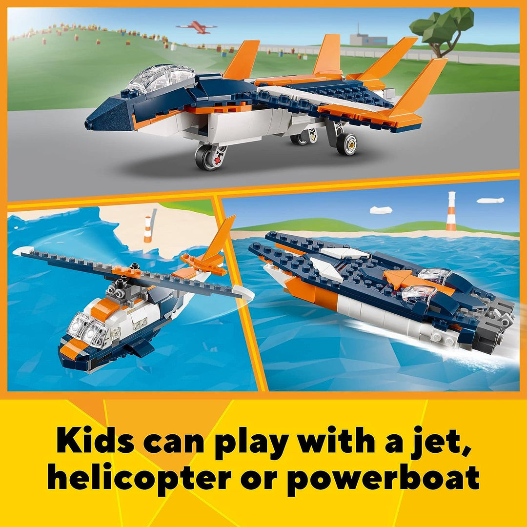 LEGO Creator 3in1 Supersonic-Jet 31126 Building Kit; Build a Jet Plane and Rebuild It into a Helicop