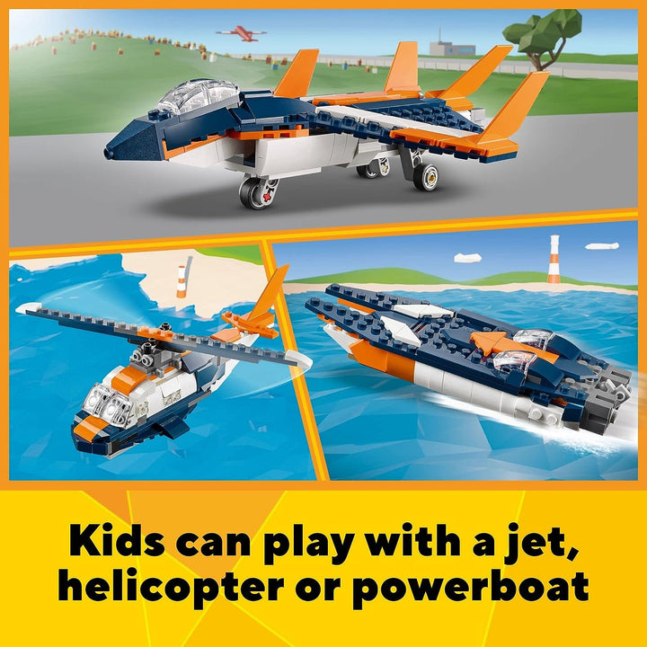 LEGO Creator 3in1 Supersonic-Jet 31126 Building Kit; Build a Jet Plane and Rebuild It into a Helicop