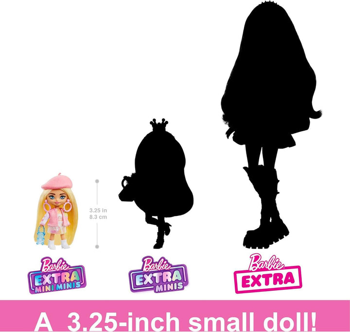 Barbie Extra Mini Minis, Extra Mini Minis Barbiepuppe mit blonden Haaren, rosa & weissem Outfit,Bask