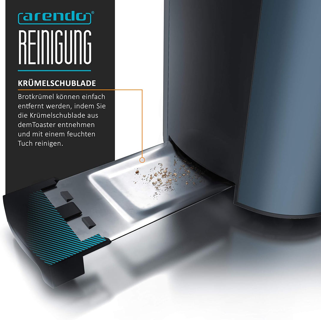 Arendo - Edelstahl Toaster Langschlitz 4 Scheiben - Defrost Funktion - wärmeisolierendes Gehäuse - m