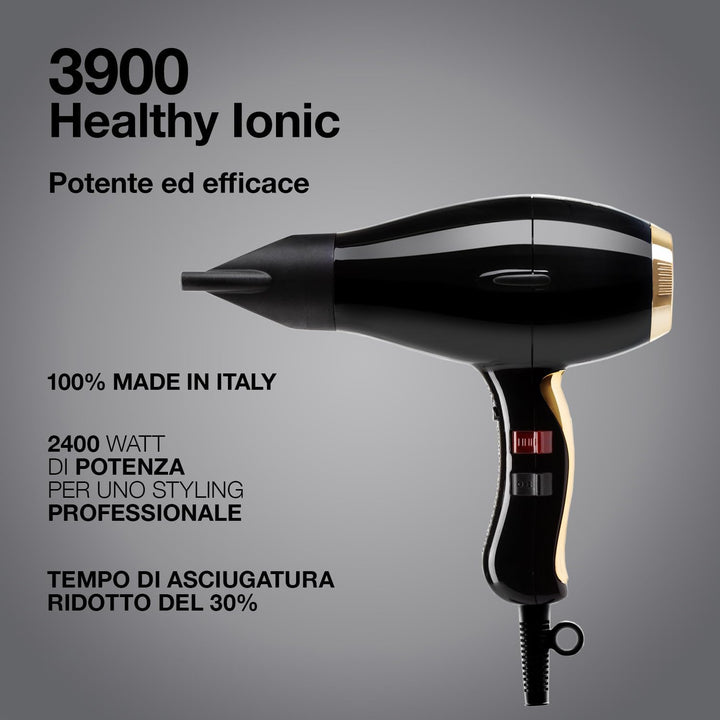 Phon für Haare Elchim 3900 Healthy Ionic Schwarz & Gold mit Schuko-Stecker und Baumwolltasche - Prof