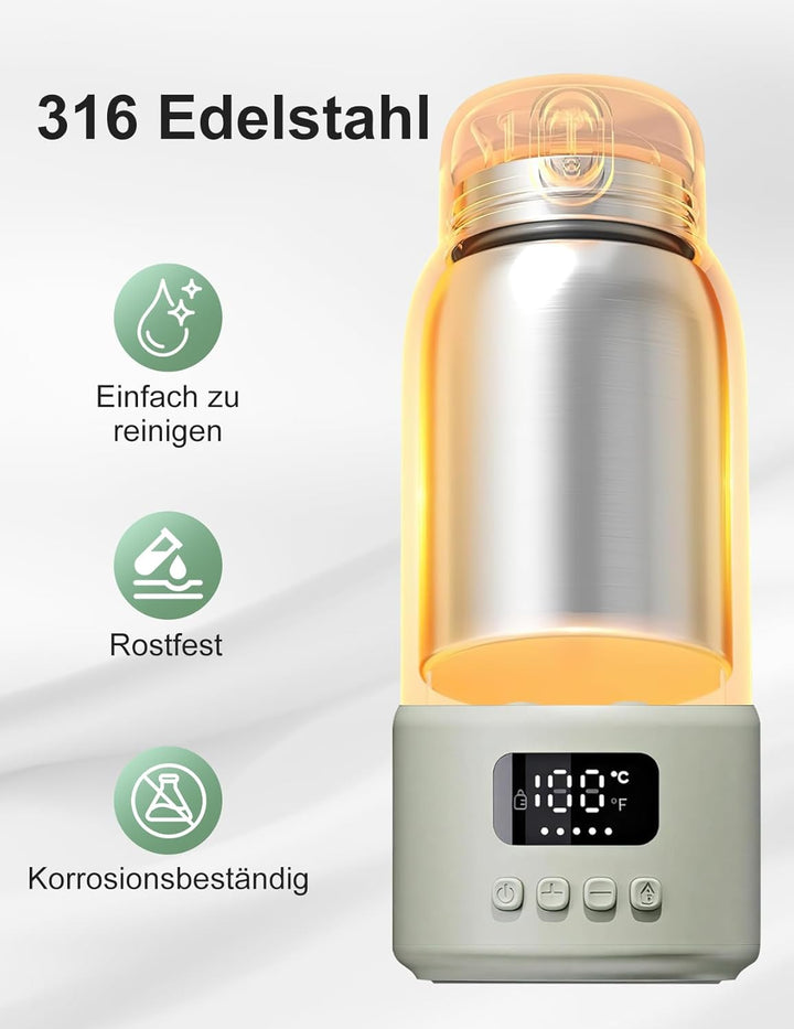 Tragbarer Flaschenwärmer Baby für unterwegs, 500ml Babyflaschenwärmer 35-70 °C Schnellaufheizung Mut