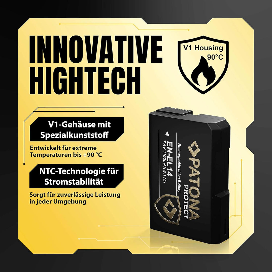 PATONA Protect V1 EN-EL14 EN-EL14a Akku (1100mAh) mit NTC-Sensor und V1 Gehäuse 1x EN-EL14 Protect V