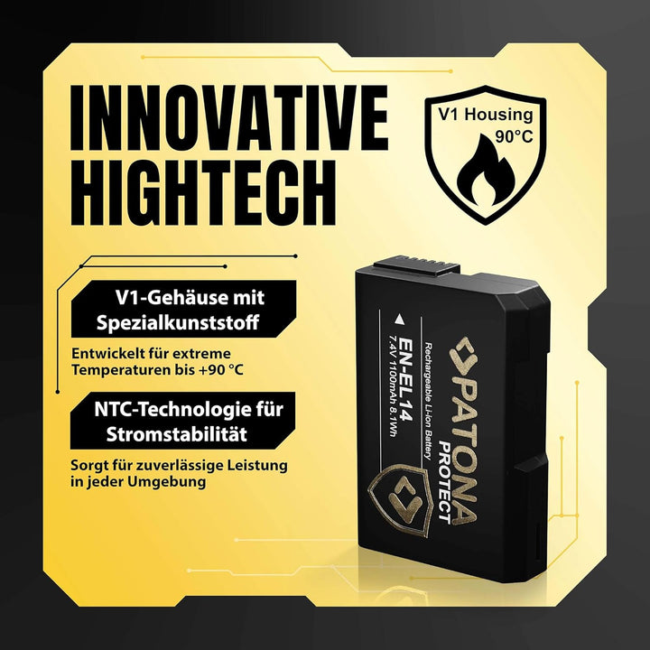 PATONA Protect V1 EN-EL14 EN-EL14a Akku (1100mAh) mit NTC-Sensor und V1 Gehäuse 1x EN-EL14 Protect V