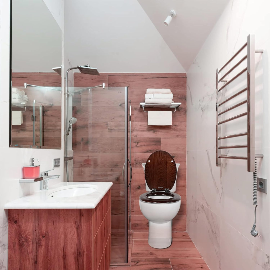 Angel Shield WC-Sitz aus Naturholz, WC-Sitz mit leise geschlossenen und schnell öffnenden Scharniere