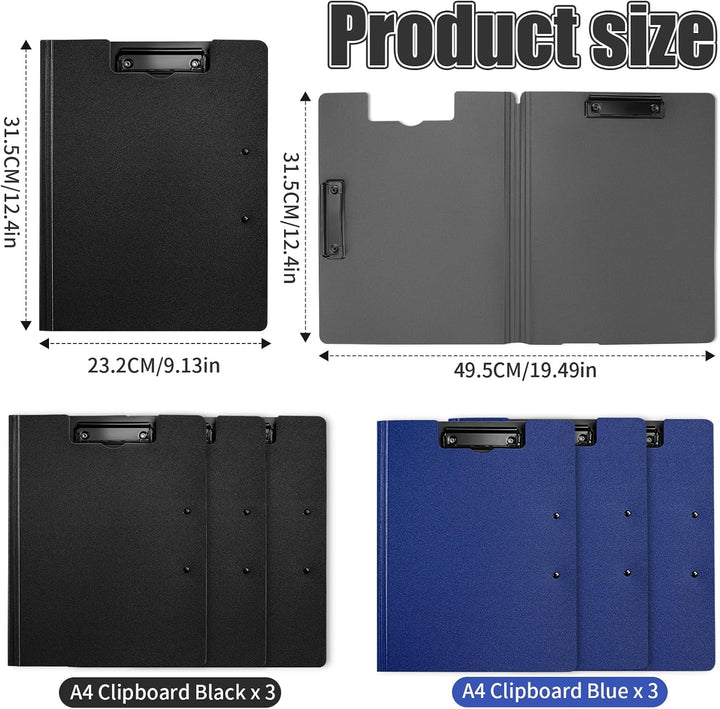 6PCS Klemmbrett A4 mit Deckel Schwarz Blau Klemmbretter A4 Klemmmappe | Doppelclip Wasserdicht Kunst