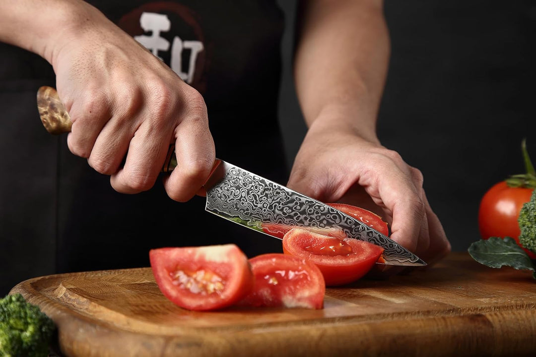 HEZHEN 12.5cm Universalmesser,scharfe Klinge-Damaskus Stahl Rosenmuster-Multifunktionales VG10 Gemüs