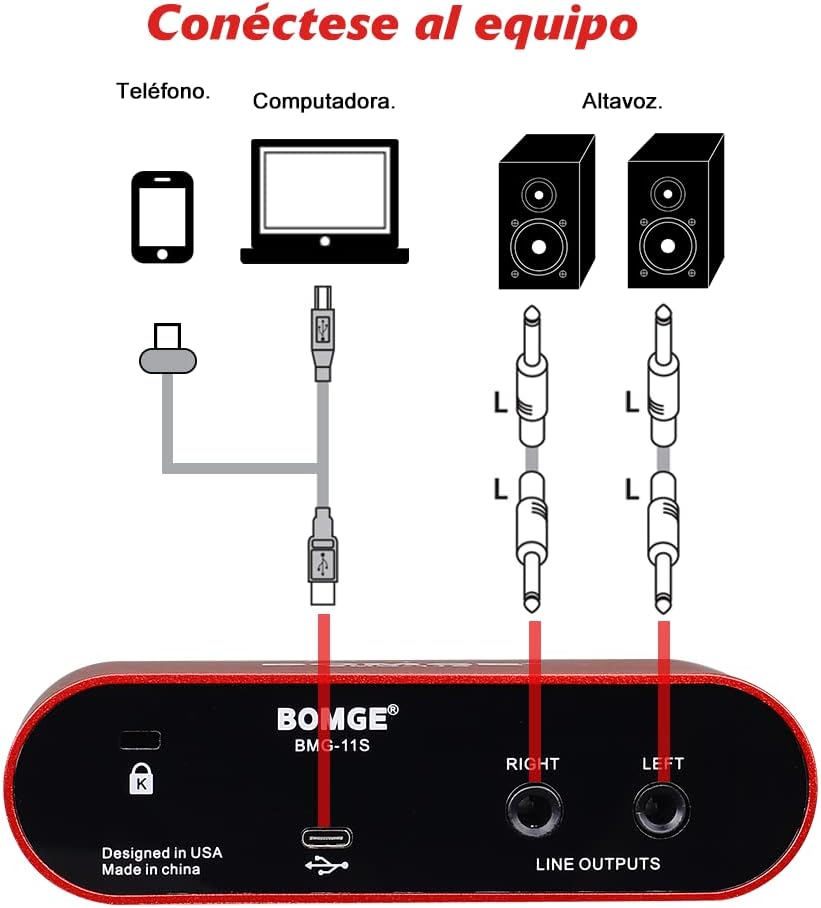 BOMGE BMG11S USB-Audio-Schnittstelle (24 Bit/192 kHz) mit XLR, 48 V Phantomspeisung, für Gitarristen